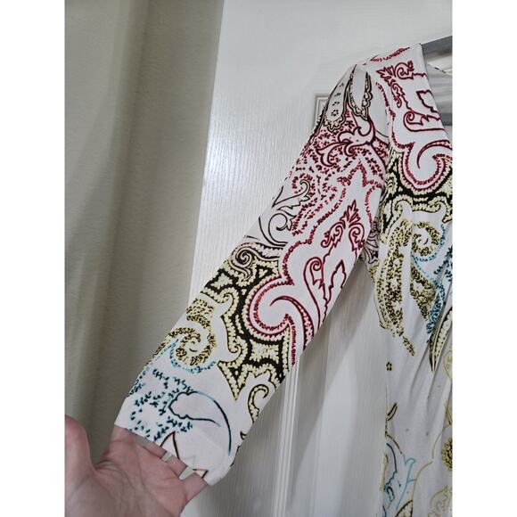 Etro Milano Viscose Jersey Paisley Asymmetrical Ruched Sheath Midi Dress Size 44 - Picture 5 of 13